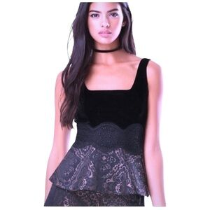 Bebe Velvet Lace Brocade Peplum Blouse